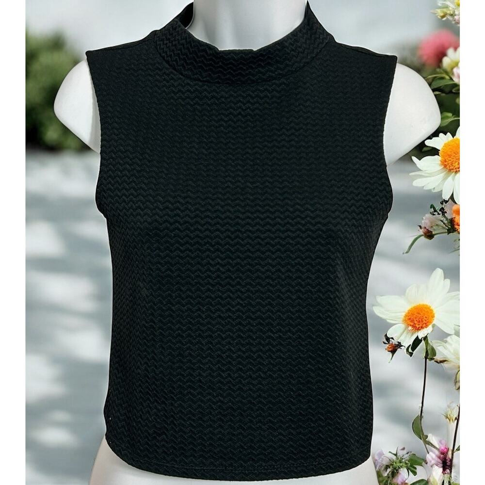 Divided By H&M Black Mock Neck Crop Top Sz S Textured Zig Zag Sleeveless Blouse